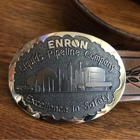vintage Enron Pipeline belt RARE leather brass 35”